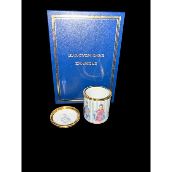 Vintage Halcyon Days Victorian Dolls Enamel Canister Pill Box Bilston & Batterse - Picture 1 of 5
